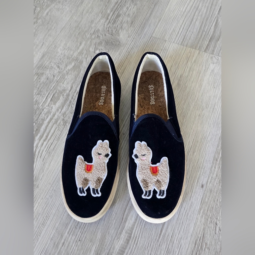 Soludos Velvet Llama Slip On Sneakers Navy Blue‎ Women Size 7